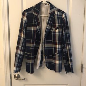Plaid with elbow patch distressed blazer
